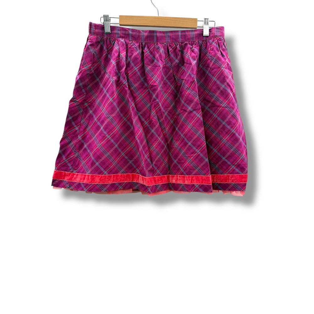 Matilda Jane‎ Tinsley Skirt Women's Medium Pink Purple Plaid Holiday Velvet Trim